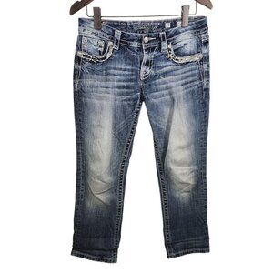Miss‎ Me Jeans Easy Cropped Womens Size 27 Blue Denim Embroidered Embellished